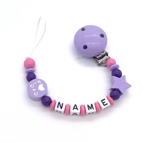 Schnullerkette mit Namen - I love Mom & Dad