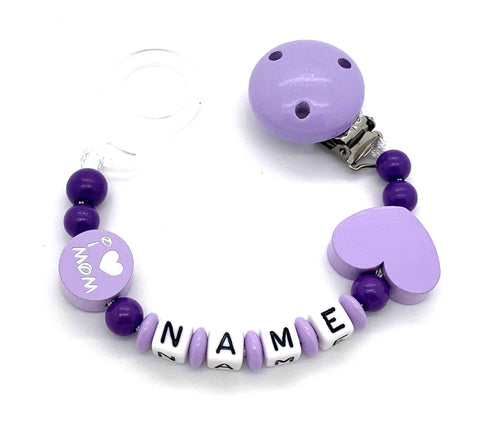 Schnullerkette mit Namen - I love Mom & Dad